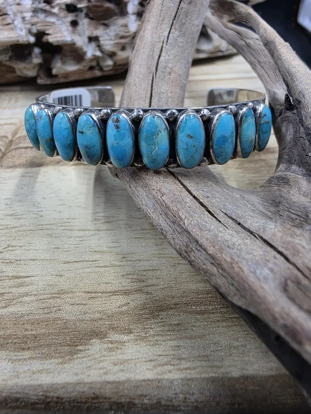 Native Inspired Turquoise Sterling Silver Cuff Bracelet 6.75